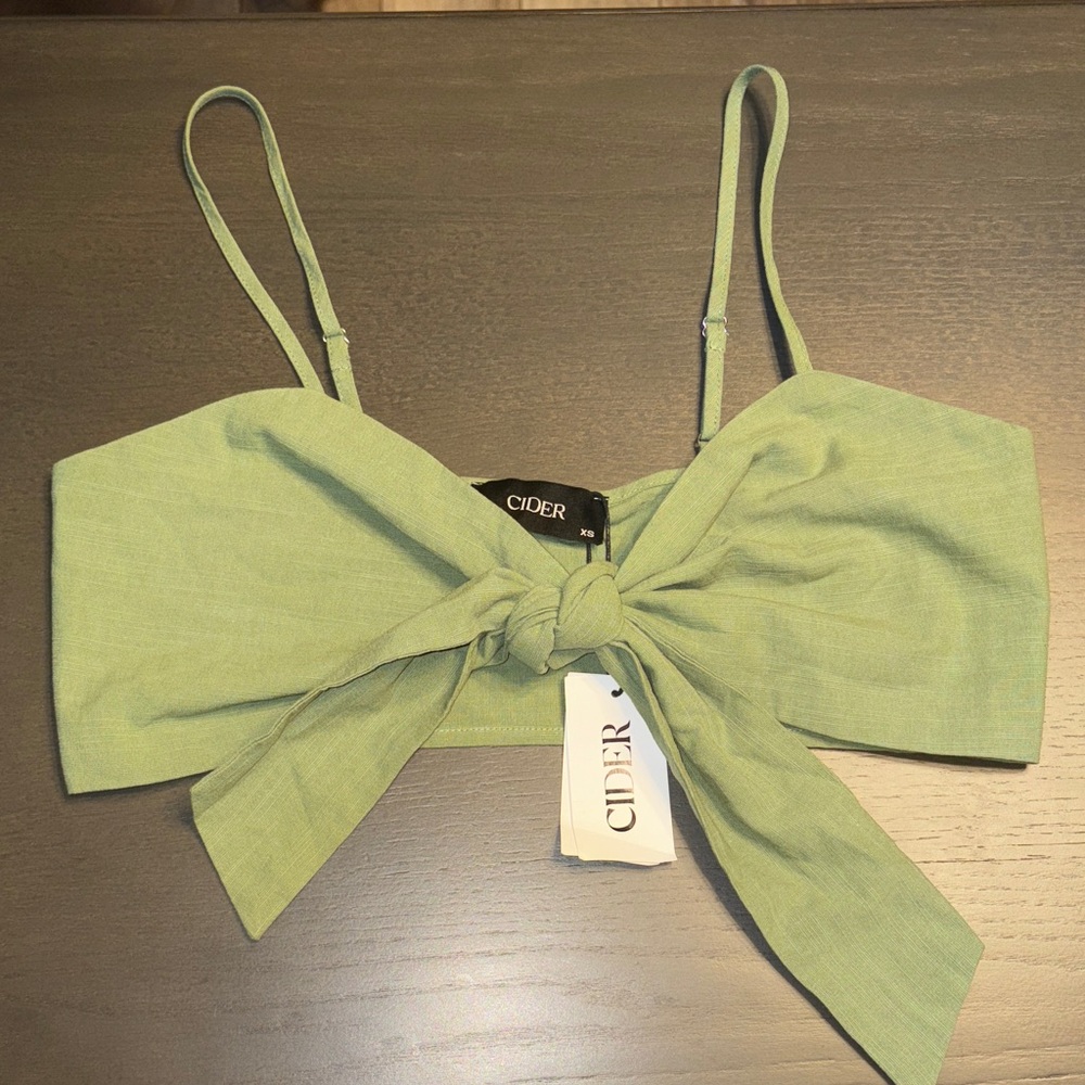 Cider Light Green Knot-Front Crop Camisole